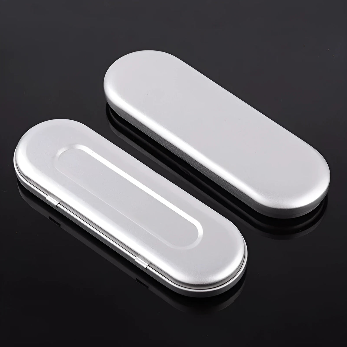 Rectangular tinplate cosmetic box 175 x 60 x 18mm with offset-printed lid, frosted iron pen and pencil packaging