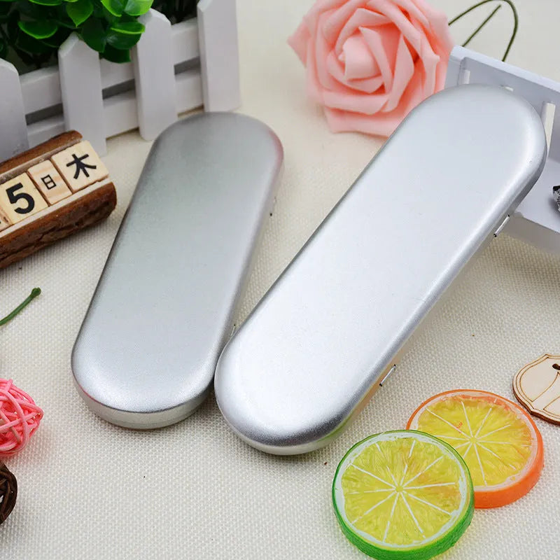 Rectangular tinplate cosmetic box 175 x 60 x 18mm with offset-printed lid, frosted iron pen and pencil packaging