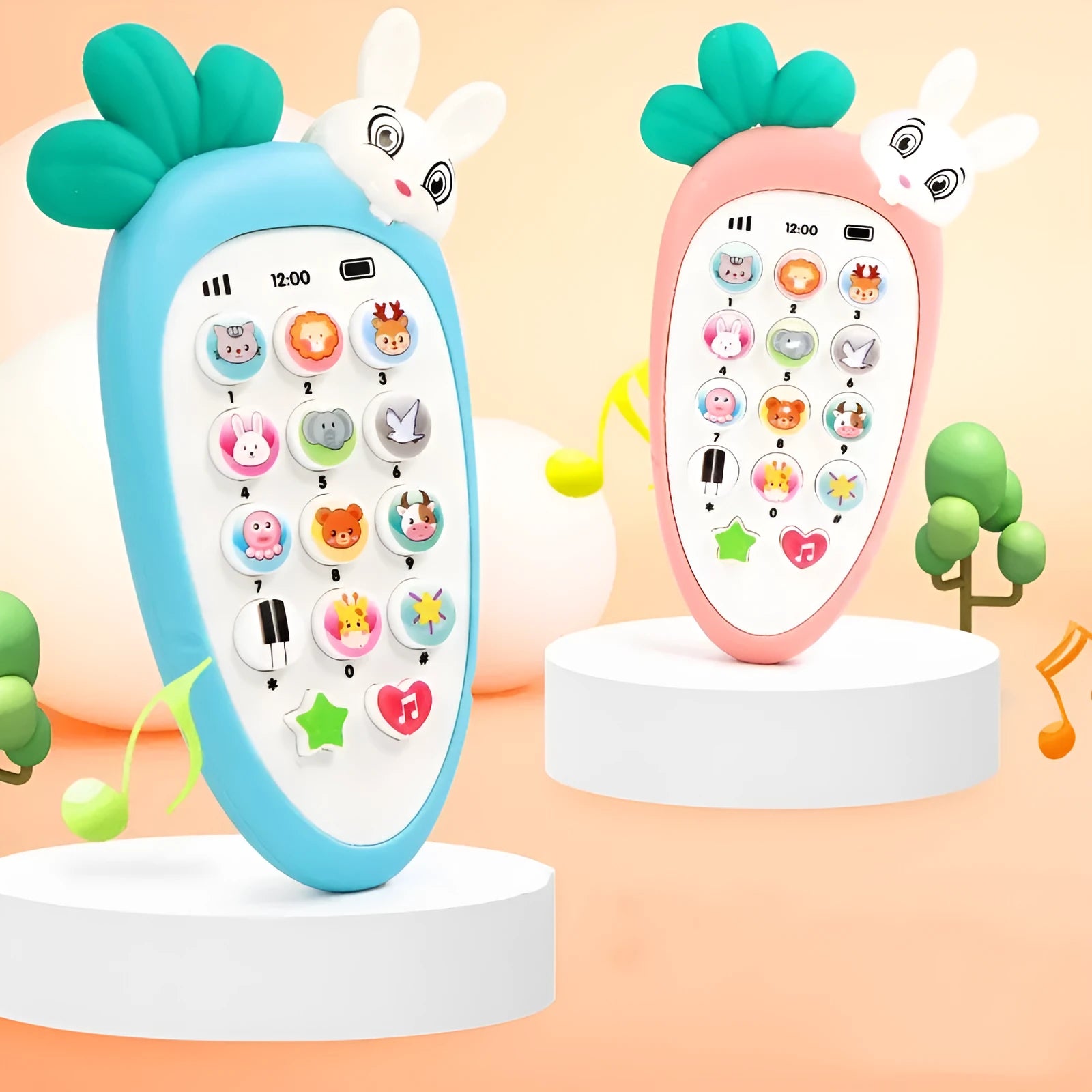 Baby electronic toy phone in bright colours with buttons that produce different sounds