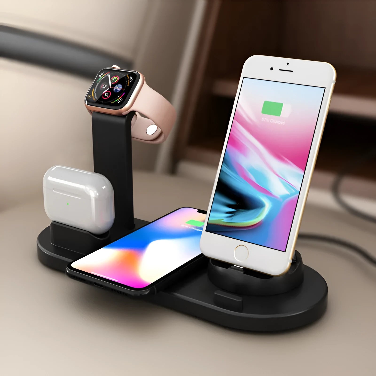 Three-in-one wireless charging station for iPhone, Apple Watch, and earbuds with charging bracket