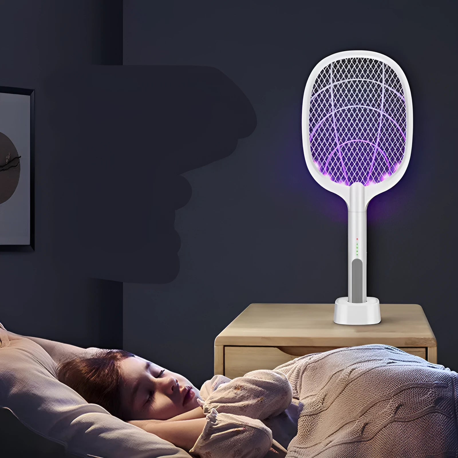 Rechargeable handheld mosquito swatter with metal grid and USB charging cable