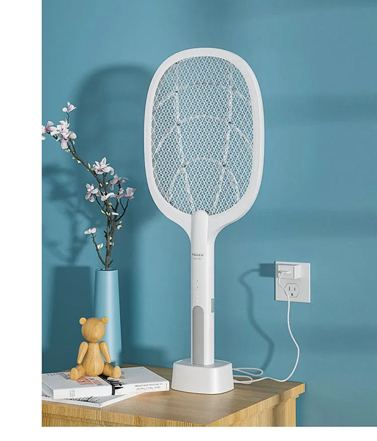 Rechargeable handheld mosquito swatter with metal grid and USB charging cable