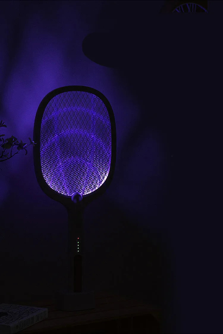 Rechargeable handheld mosquito swatter with metal grid and USB charging cable