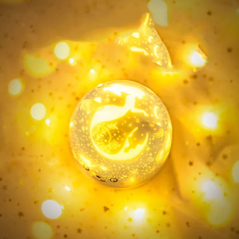 Rotatable star projector night light with music, USB charging, plastic lampshade, astronaut bear slide