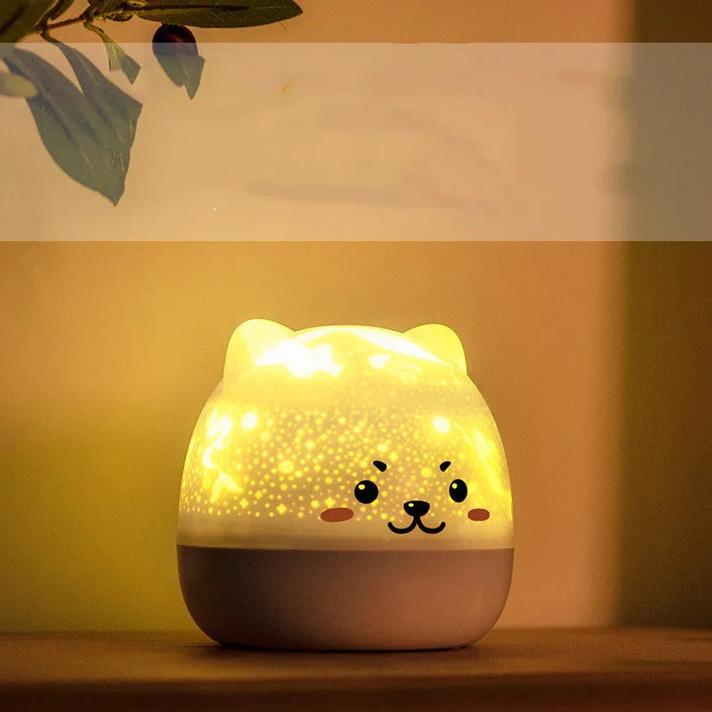 Rotatable star projector night light with music, USB charging, plastic lampshade, astronaut bear slide