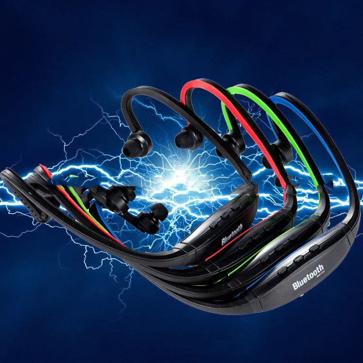 S9 rear-mounted sports Bluetooth headset with hanging ear hooks and OLED power display in black