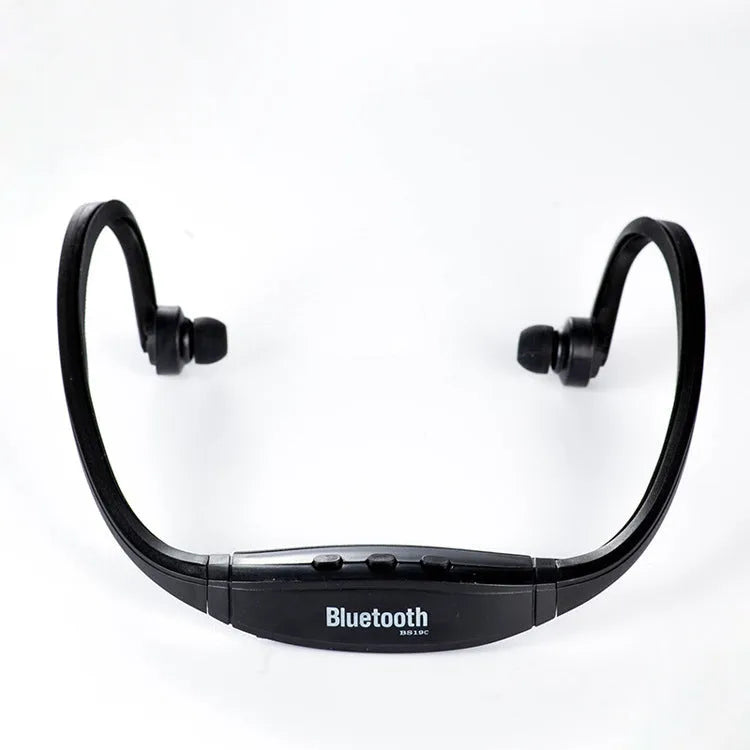 S9 rear-mounted sports Bluetooth headset with hanging ear hooks and OLED power display in black