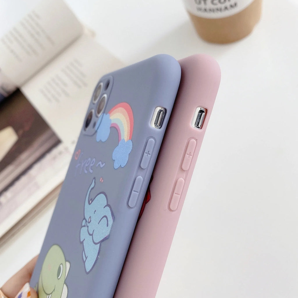 Blue TPU soft shell iPhone case with printed dinosaur cartoon design for iPhone 12 and compatible models
