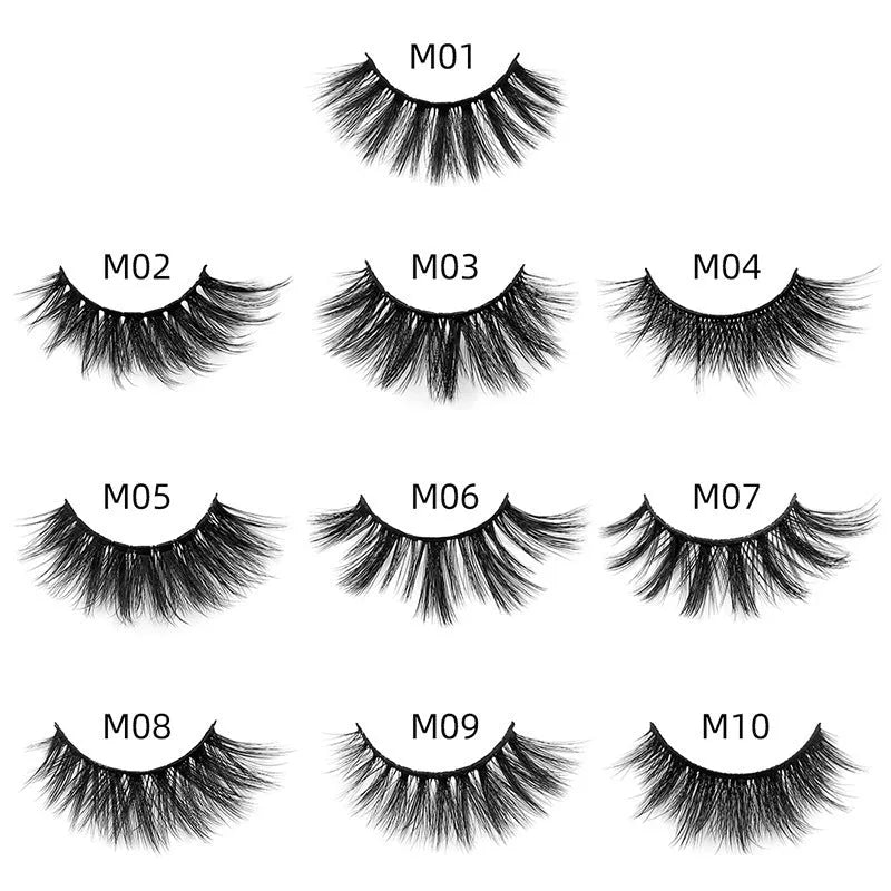 Pair of natural 3D imitation mink false eyelashes with brush in elongated eye-tail style