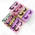 Pair of natural 3D imitation mink false eyelashes with brush in elongated eye-tail style