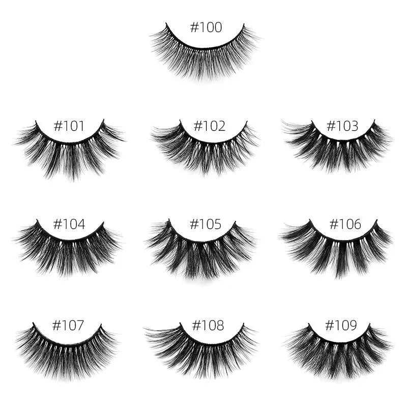 Pair of natural 3D imitation mink false eyelashes with brush in elongated eye-tail style