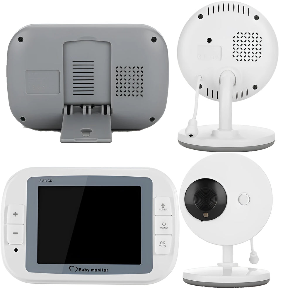 White 3.5 inch digital wireless baby monitor with separate UFO-style camera for nursery monitoring