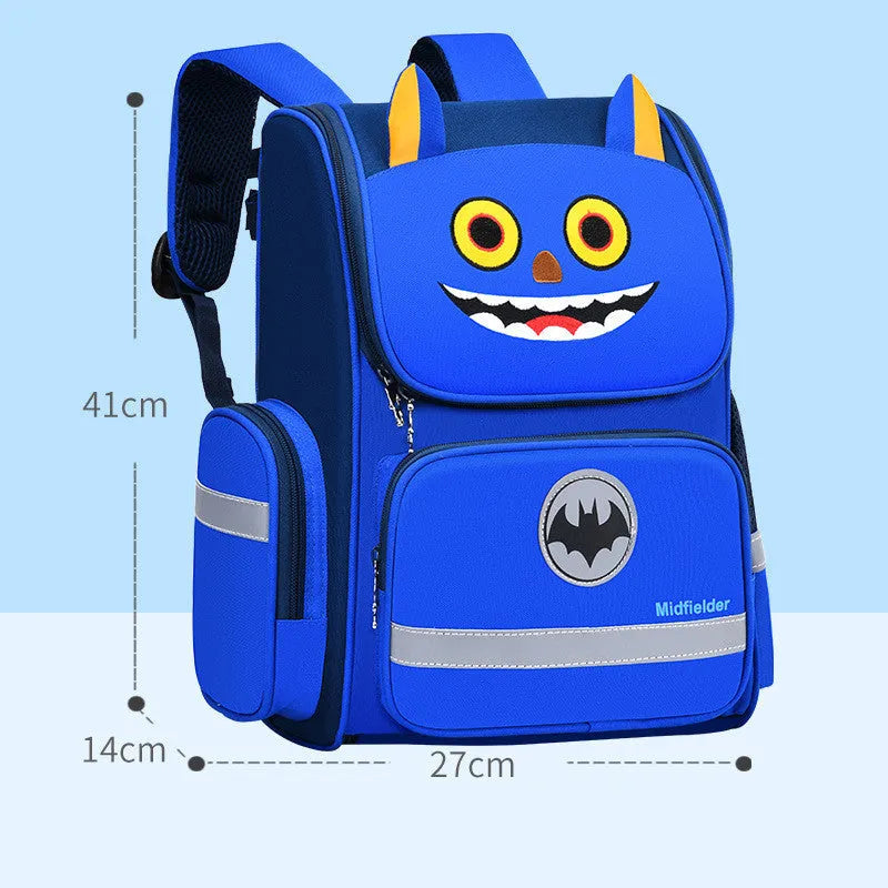 Children's polyester school backpack for primary students in blue, pink, or purple colours with two size options