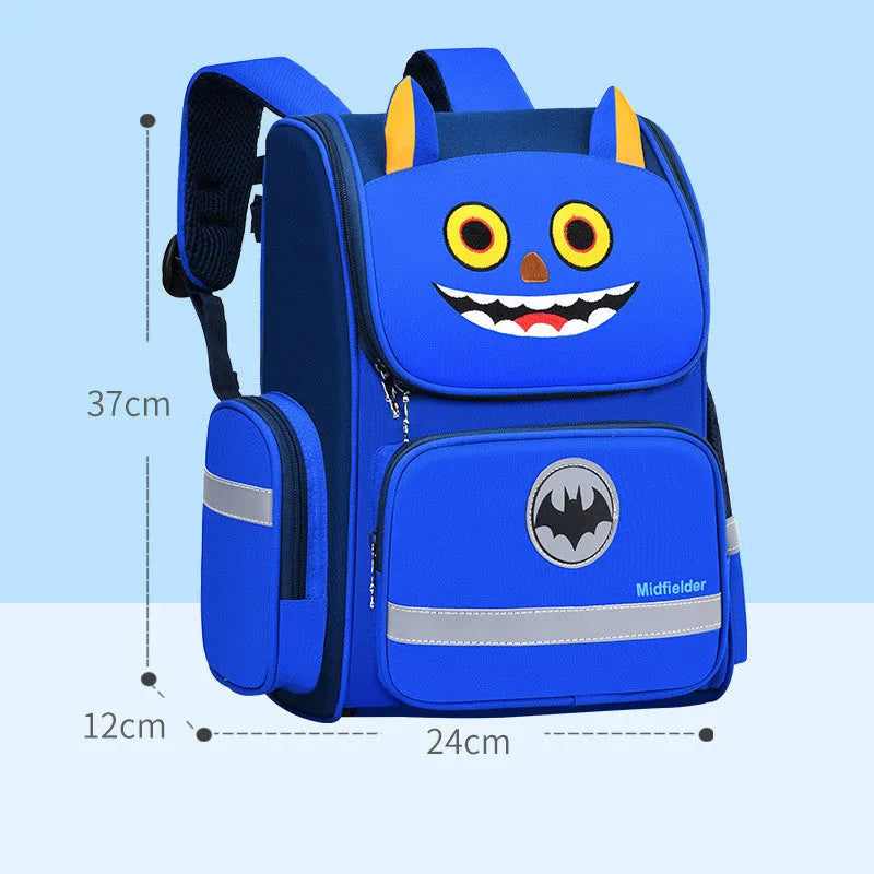 Children's polyester school backpack for primary students in blue, pink, or purple colours with two size options