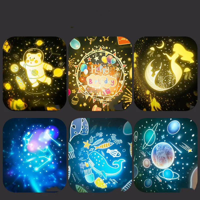 Rotatable star projector night light with music, USB charging, plastic lampshade, astronaut bear slide