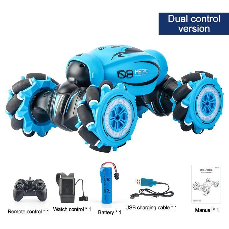 Gesture sensing deformation remote control car in blue, green, or orange colour with somatosensory remote.