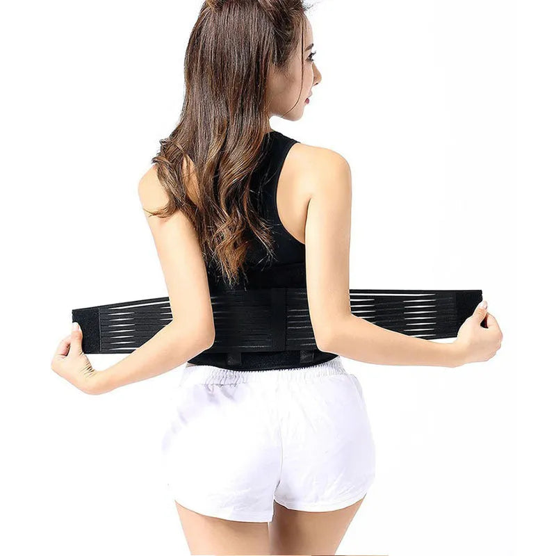 Beige self-heating waist belt with magnetic therapy, adjustable for lumbar support on mannequin.