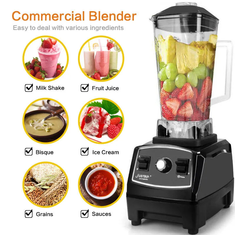 Black or red 2200W wall blender with 2-litre jar for high-speed food processing.