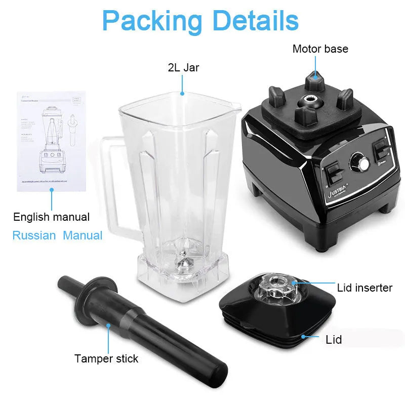 Black or red 2200W wall blender with 2-litre jar for high-speed food processing.