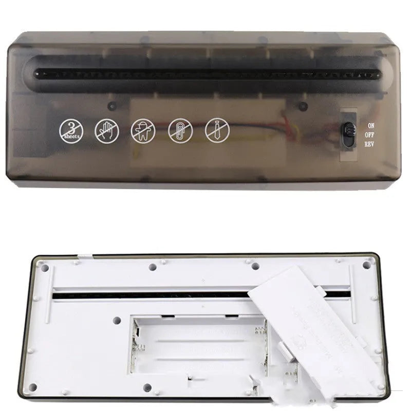 Small electric A4 paper shredder, strip cut, desktop size, for home or office use