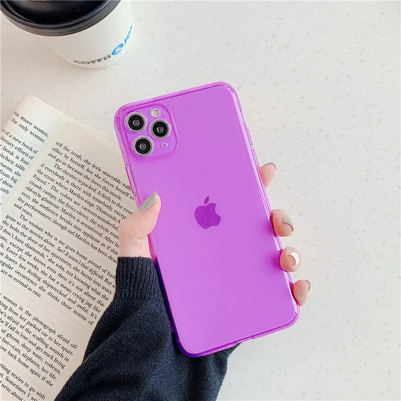Fluorescent TPU back cover for iPhone in solid colour, compatible with multiple models