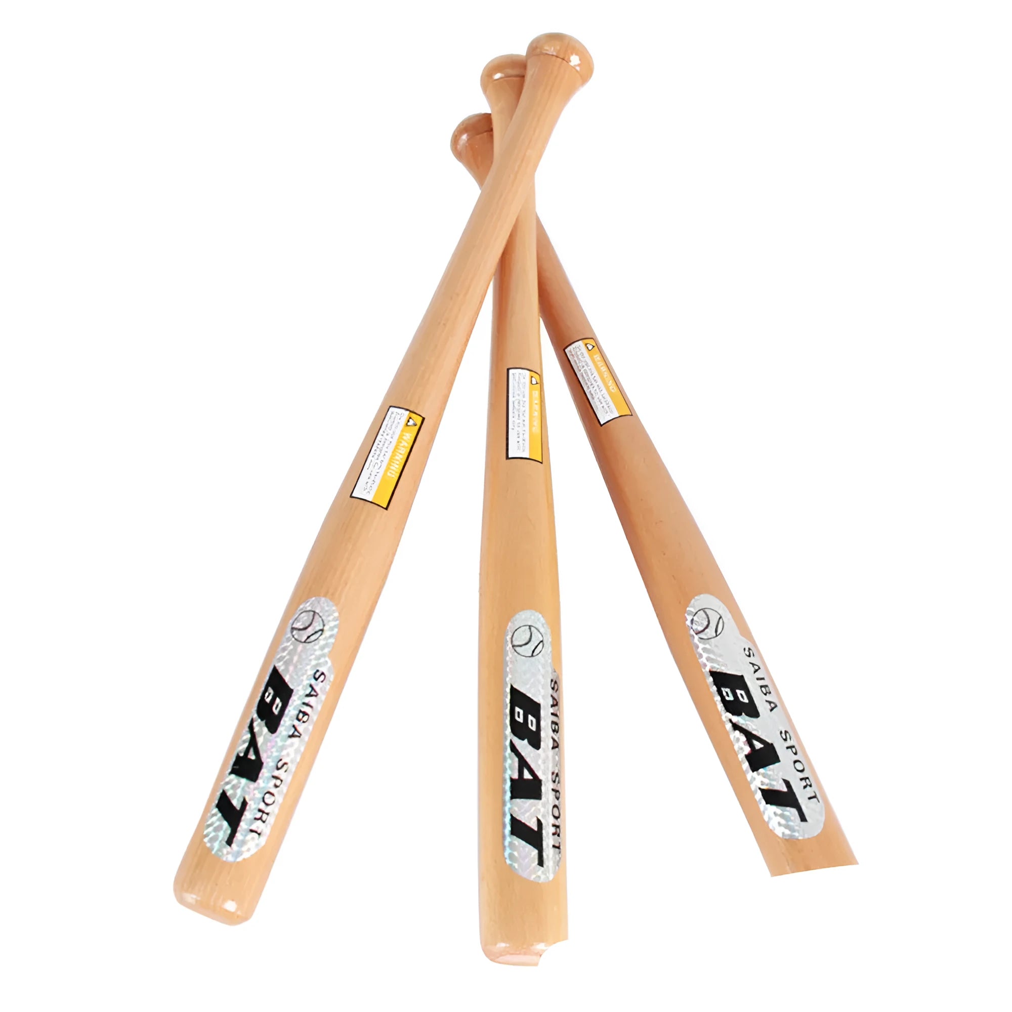 54cm wooden baseball bat in natural wood colour, mahogany mixed wood, one-piece moulded construction, shiny surface