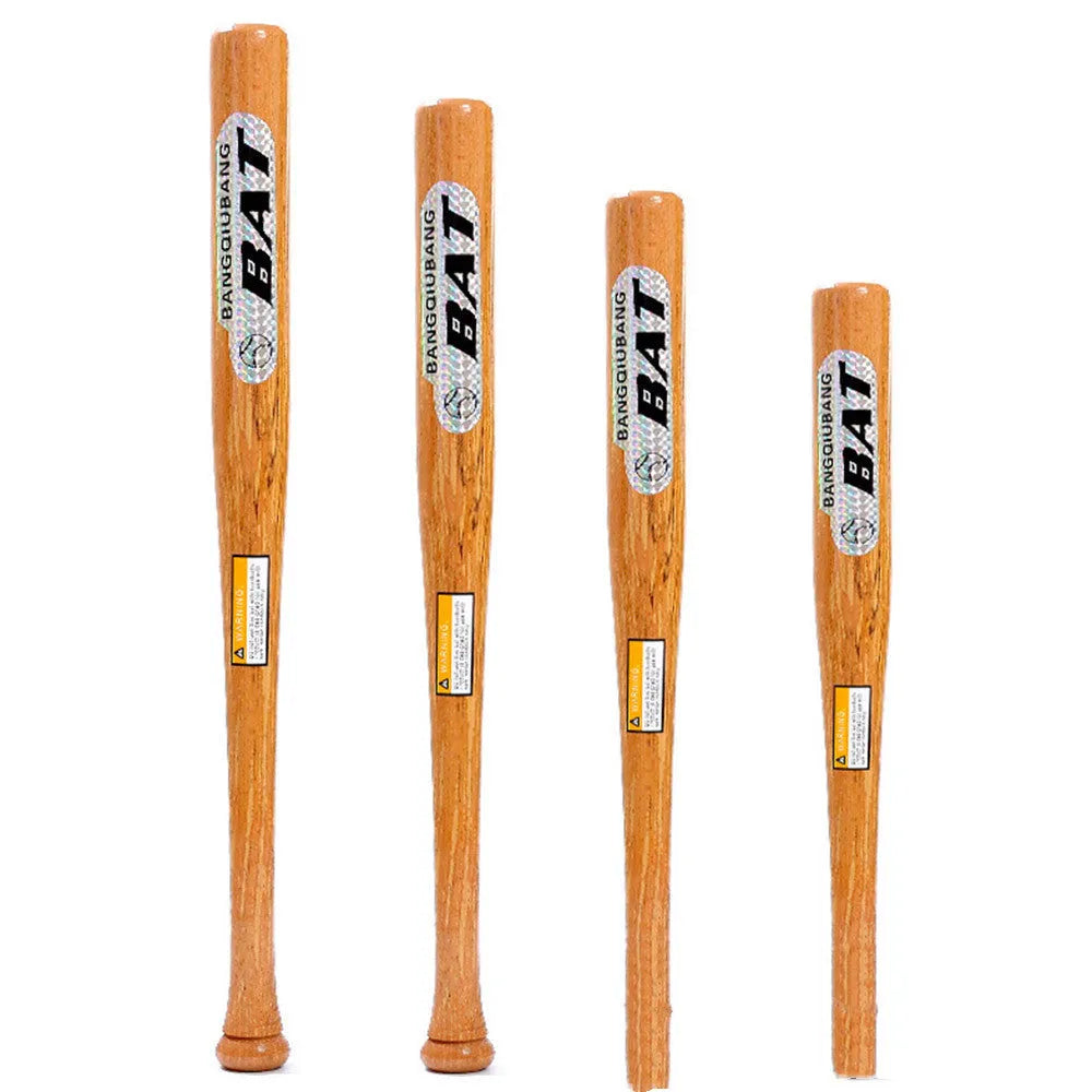 54cm wooden baseball bat in natural wood colour, mahogany mixed wood, one-piece moulded construction, shiny surface