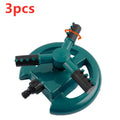 360 rotating garden sprinkler with three-fork base, 210mm x 190mm x 95mm, sprays up to 3m high and 5m wide
