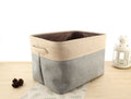 Nordic style fabric folding storage box in blue, coffee, or grey colour, shown in small, medium, large, and extra large sizes.