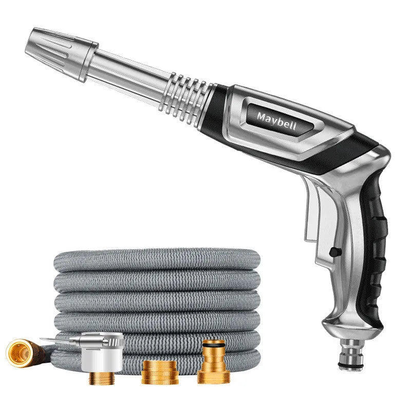 High pressure car washing water gun with telescopic hose and 6-piece car wash set for household use