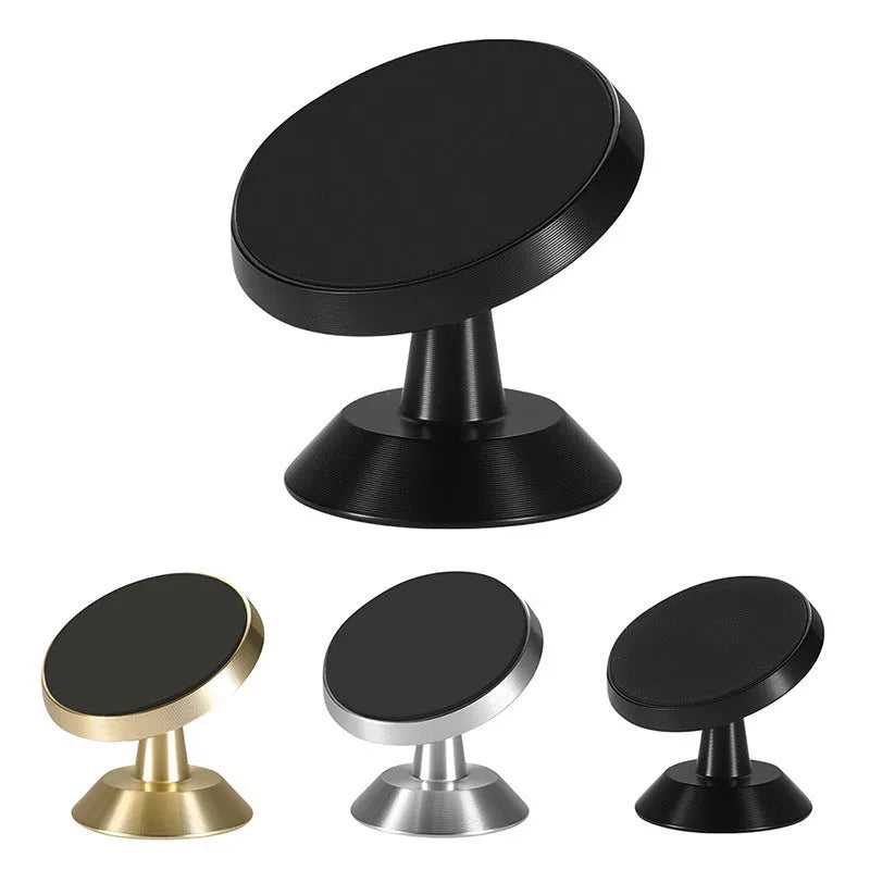 Universal magnetic car phone holder in black, compact size for dashboard or vent mounting