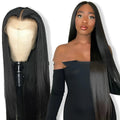 Black long straight wig, 26 inch, middle parting, high temperature fibre synthetic hairpiece
