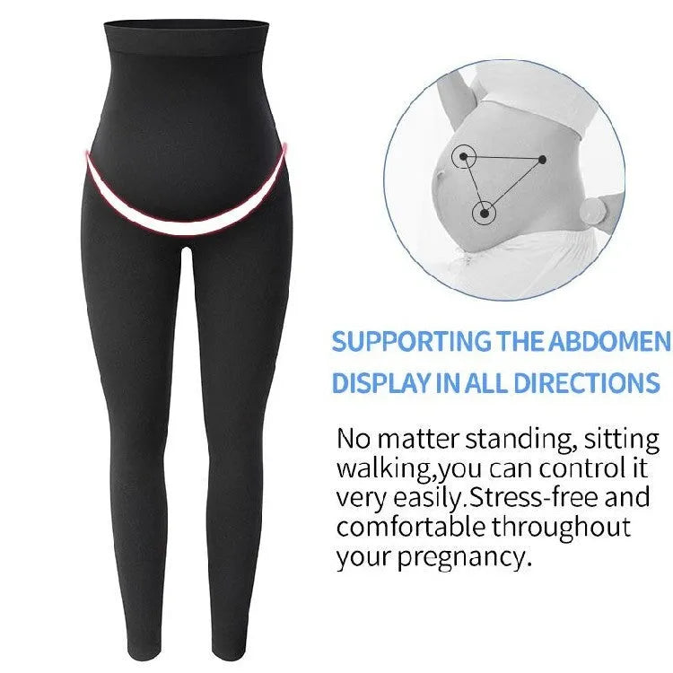 Black cotton high-waist maternity leggings for pregnancy, sizes S M L, on display