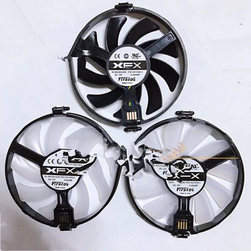 XFX RX 560D 470 570 graphics card cooling fan with black frame and spinning blades