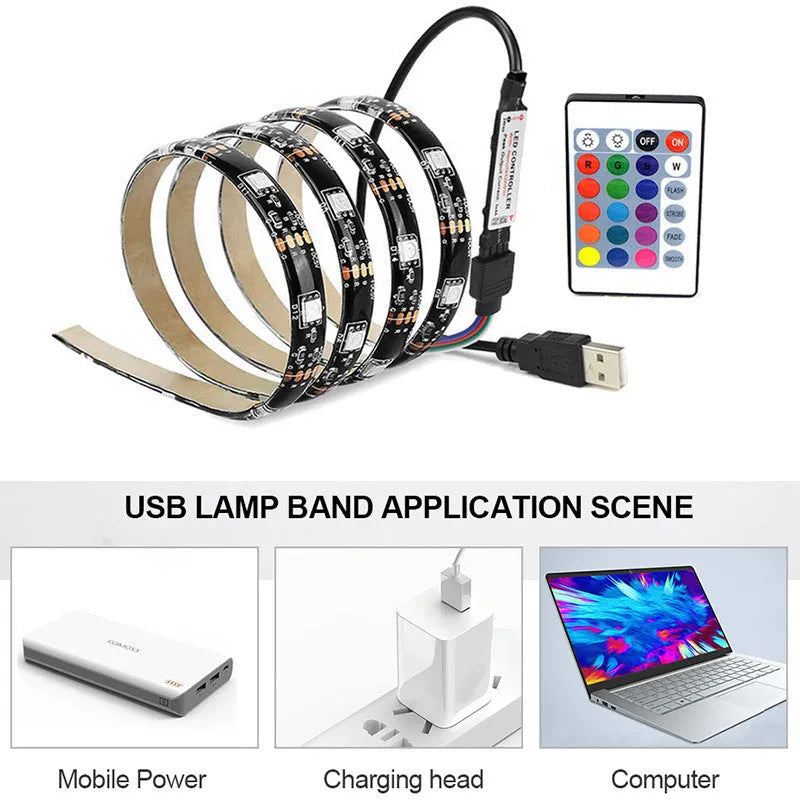 Bluetooth LED strip with infrared remote control for TV background lighting, 30 LED per metre, 5V dimmable