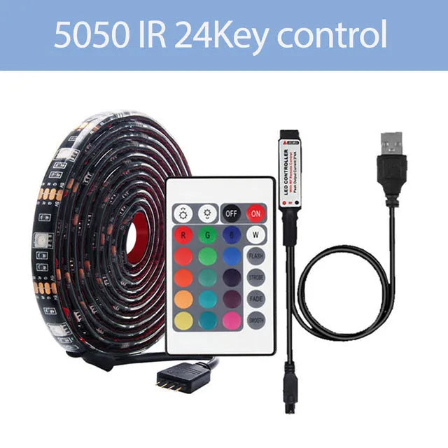 Bluetooth LED strip with infrared remote control for TV background lighting, 30 LED per metre, 5V dimmable