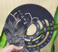 Round wooden perpetual wall calendar in basswood with polished finish, available in multiple colours