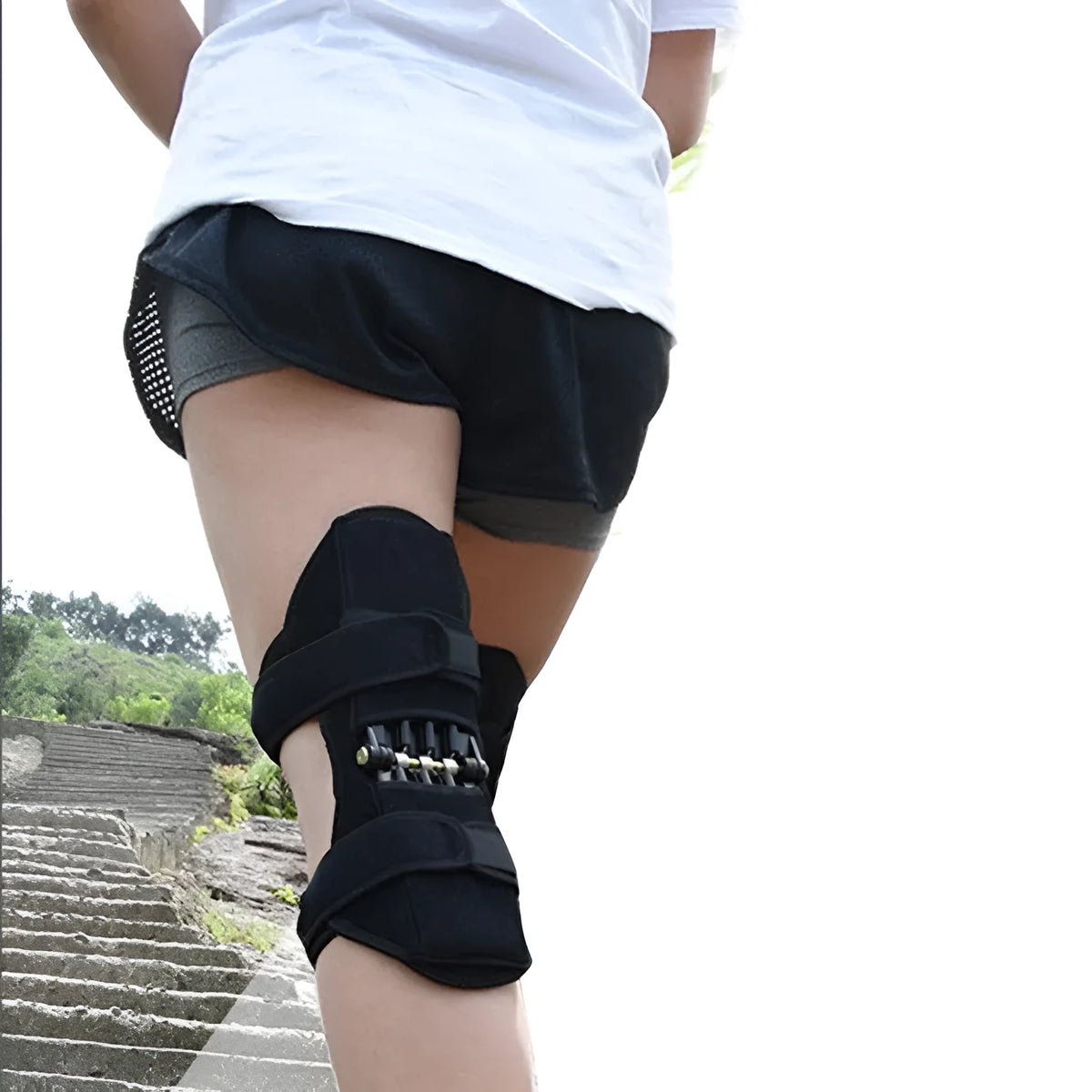Green spandex knee support pad, free size, for hiking, climbing and camping