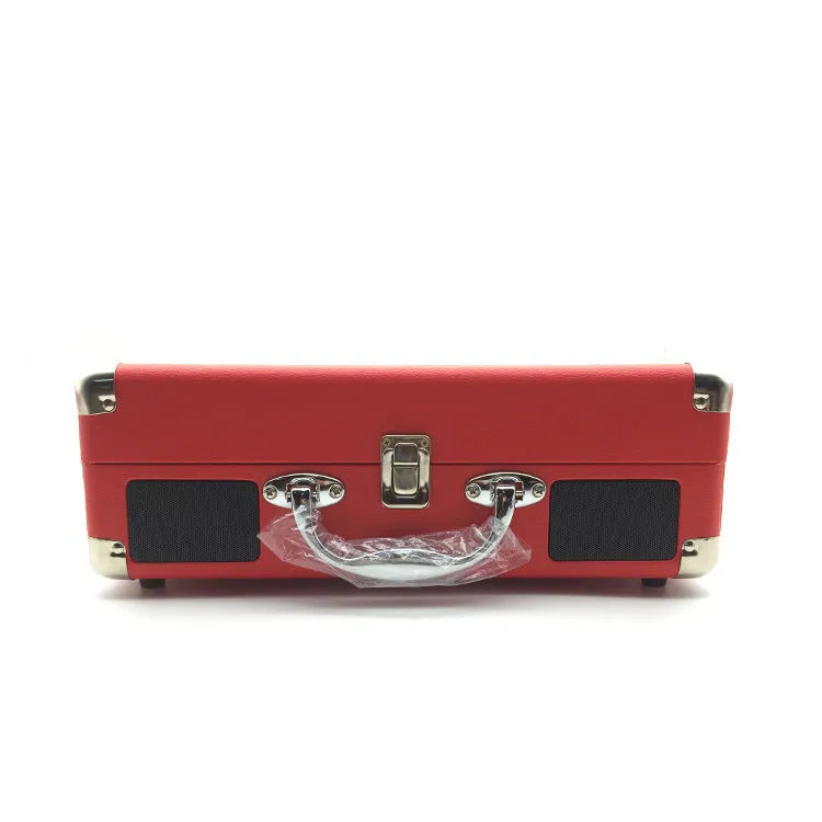 Portable retro vinyl record player with Bluetooth speaker in PU leather case, plays 7 10 12 inch records