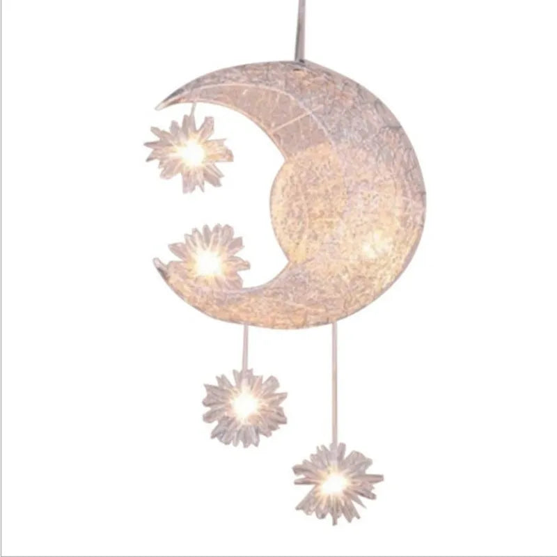 Aluminium wire star moon chandelier with zinc alloy frame and adjustable suspension.