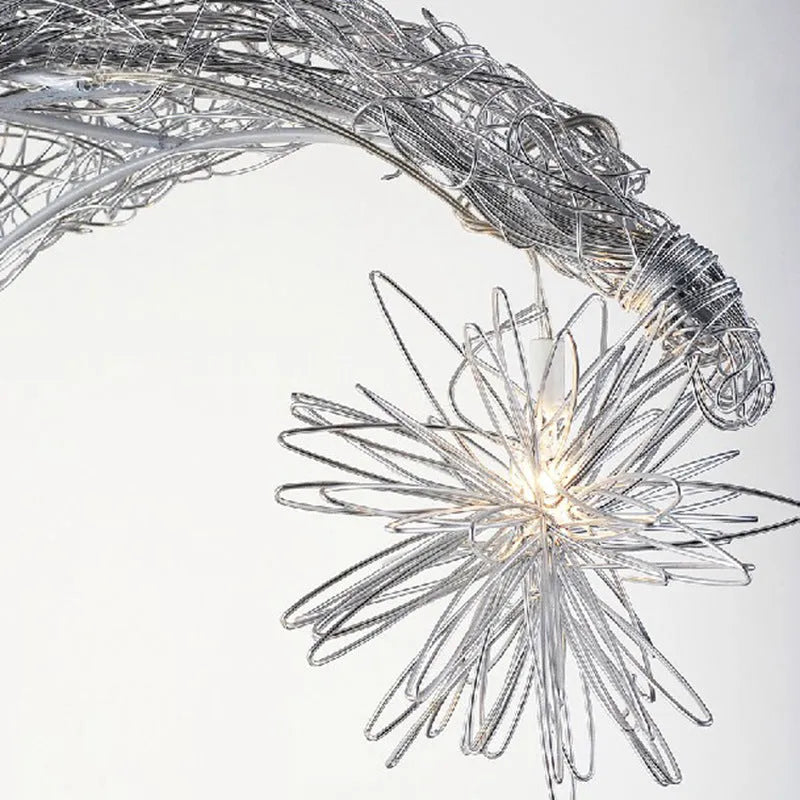 Aluminium wire star moon chandelier with zinc alloy frame and adjustable suspension.