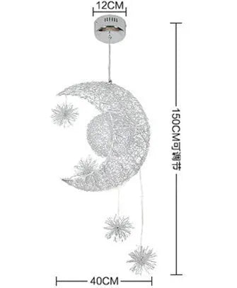 Aluminium wire star moon chandelier with zinc alloy frame and adjustable suspension.