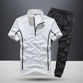 Men's summer sportswear two-piece set with quarter-sleeve top and capri trousers in black suit