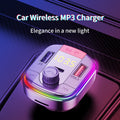 Black car Bluetooth MP3 player and fast charger with colourful LED light for cigarette lighter socket.