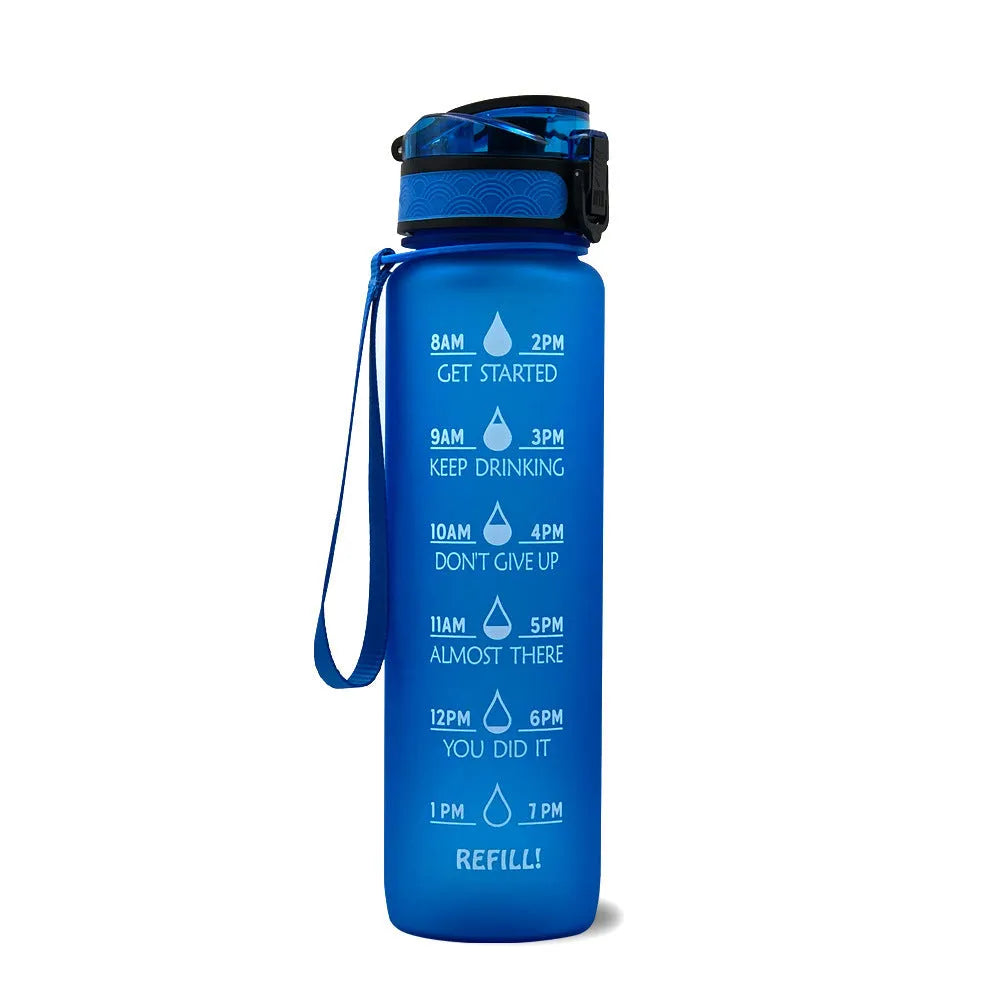 1 litre Tritan water bottle with time markers and gradient colour design
