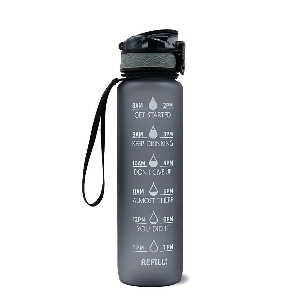 1 litre Tritan water bottle with time markers and gradient colour design