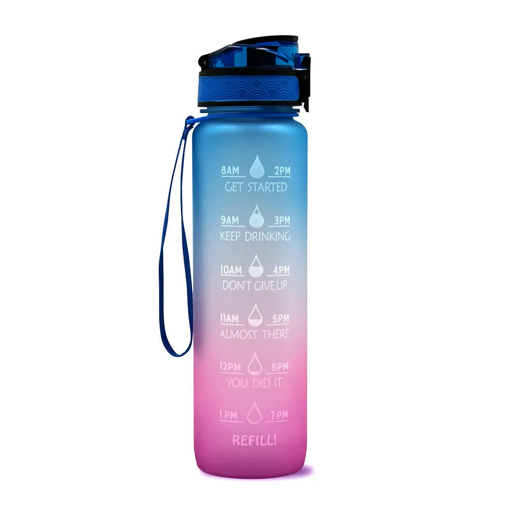1 litre Tritan water bottle with time markers and gradient colour design