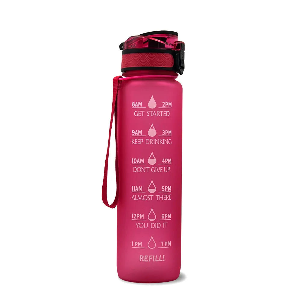 1 litre Tritan water bottle with time markers and gradient colour design