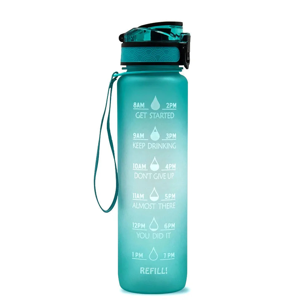1 litre Tritan water bottle with time markers and gradient colour design