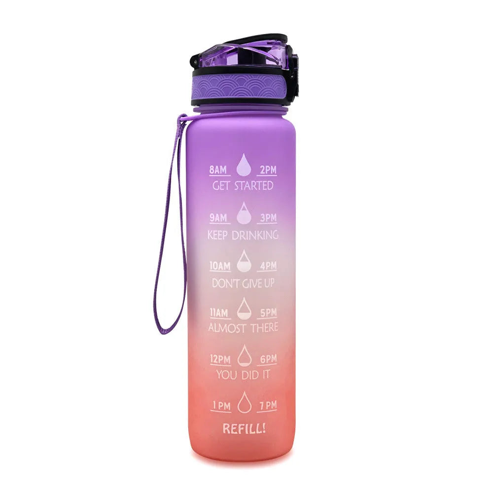 1 litre Tritan water bottle with time markers and gradient colour design